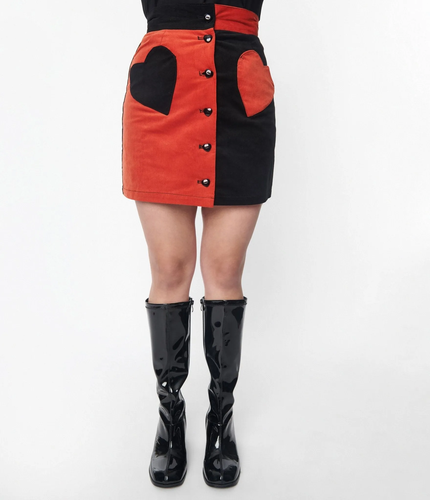 Smak Parlour Orange & Black Heart Match Game Mini Skirt Comfortable Travel Wear