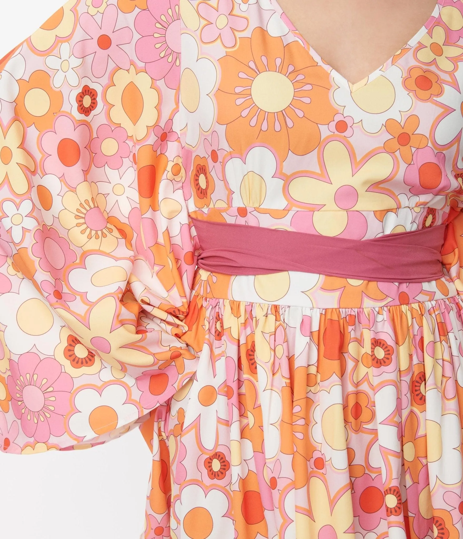 Smak Parlour Orange & Pink Mod Bloom Belted Caftan Casual Everyday Look