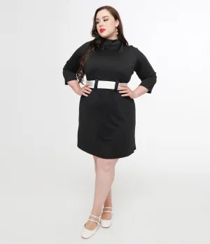 Smak Parlour Plus Size 1960s Black & White Belted A-Line Dress Casual Everyday Look
