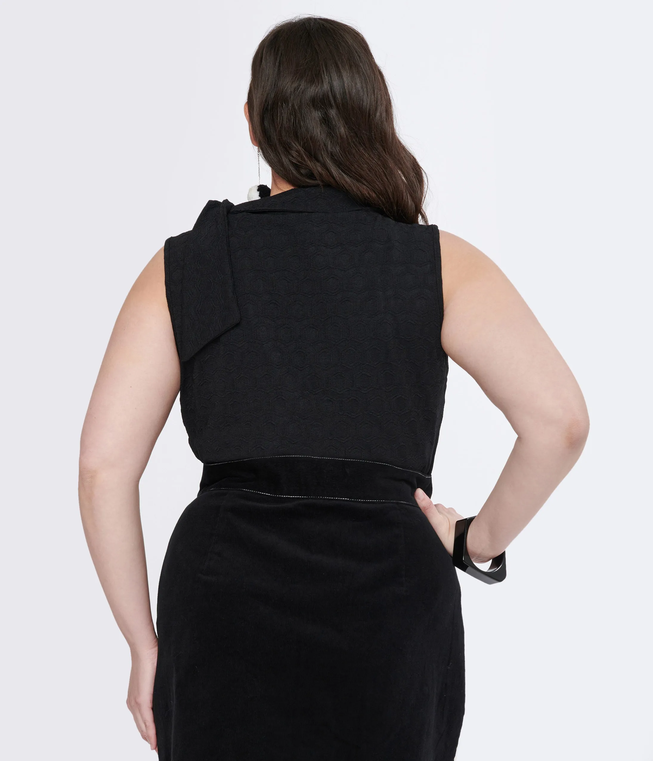 Smak Parlour Plus Size 1960s Black Cowl Neck Tie Blouse Easy Date Night