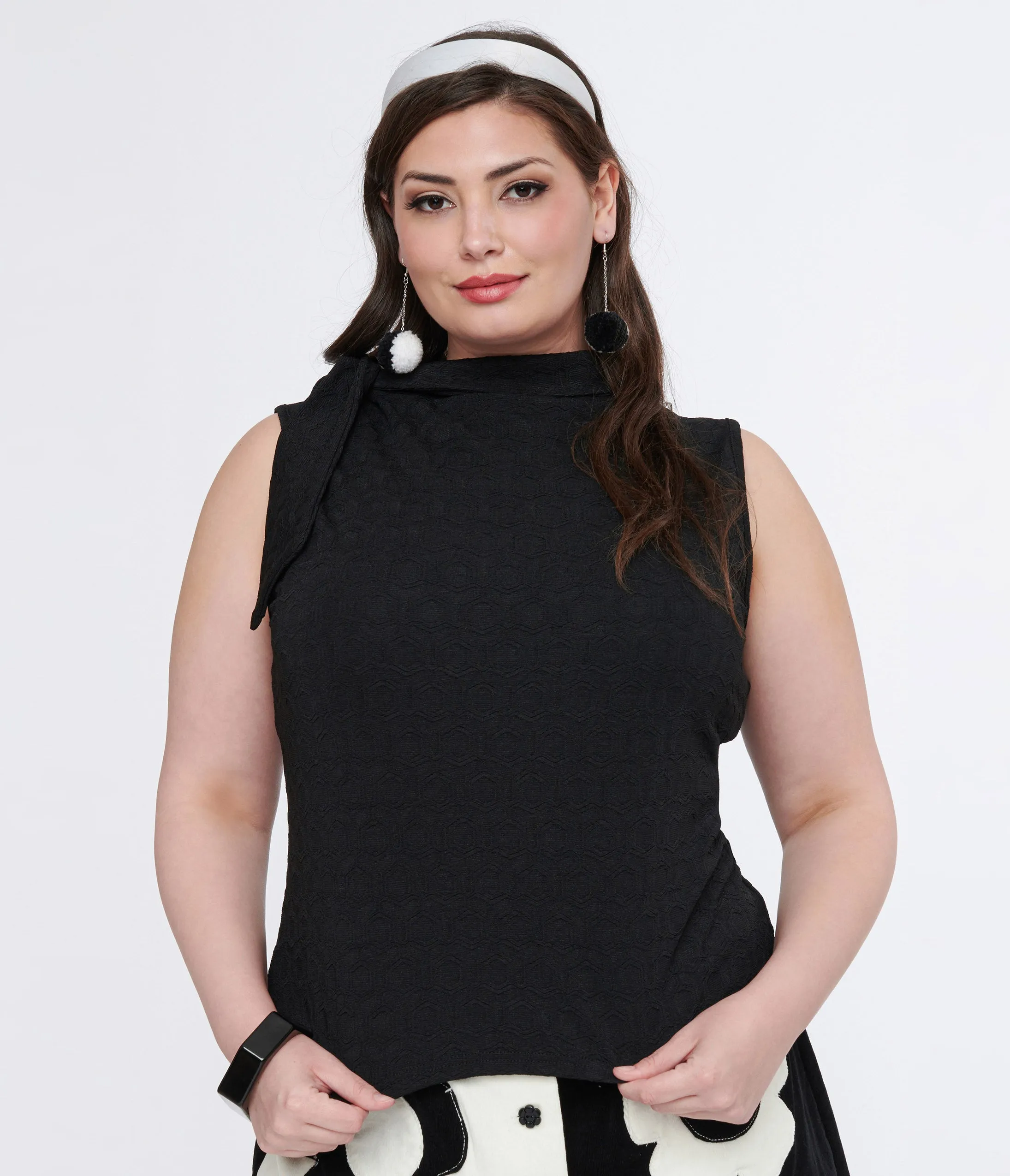 Smak Parlour Plus Size 1960s Black Cowl Neck Tie Blouse Easy Date Night
