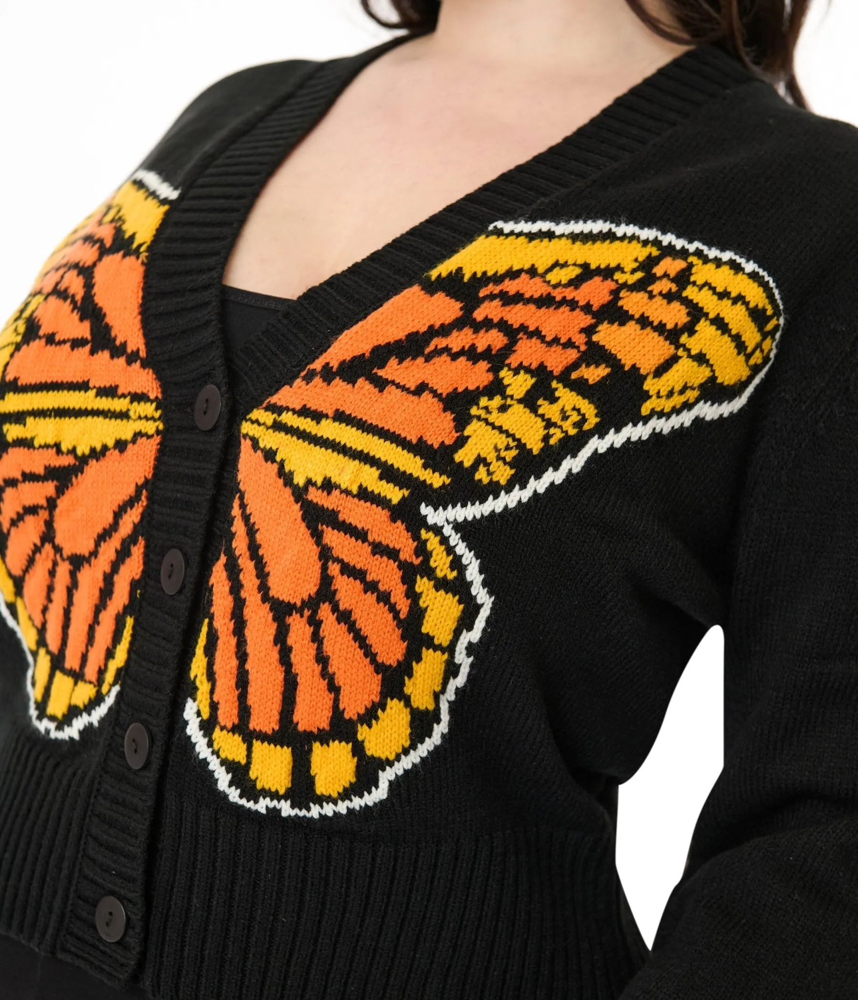 Smak Parlour Plus Size 1960s Black Monarch Butterfly Cardigan Easy Date Night