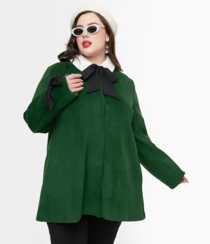 Smak Parlour Plus Size 1960s Green & Black Bows Topper Coat Easy Date Night