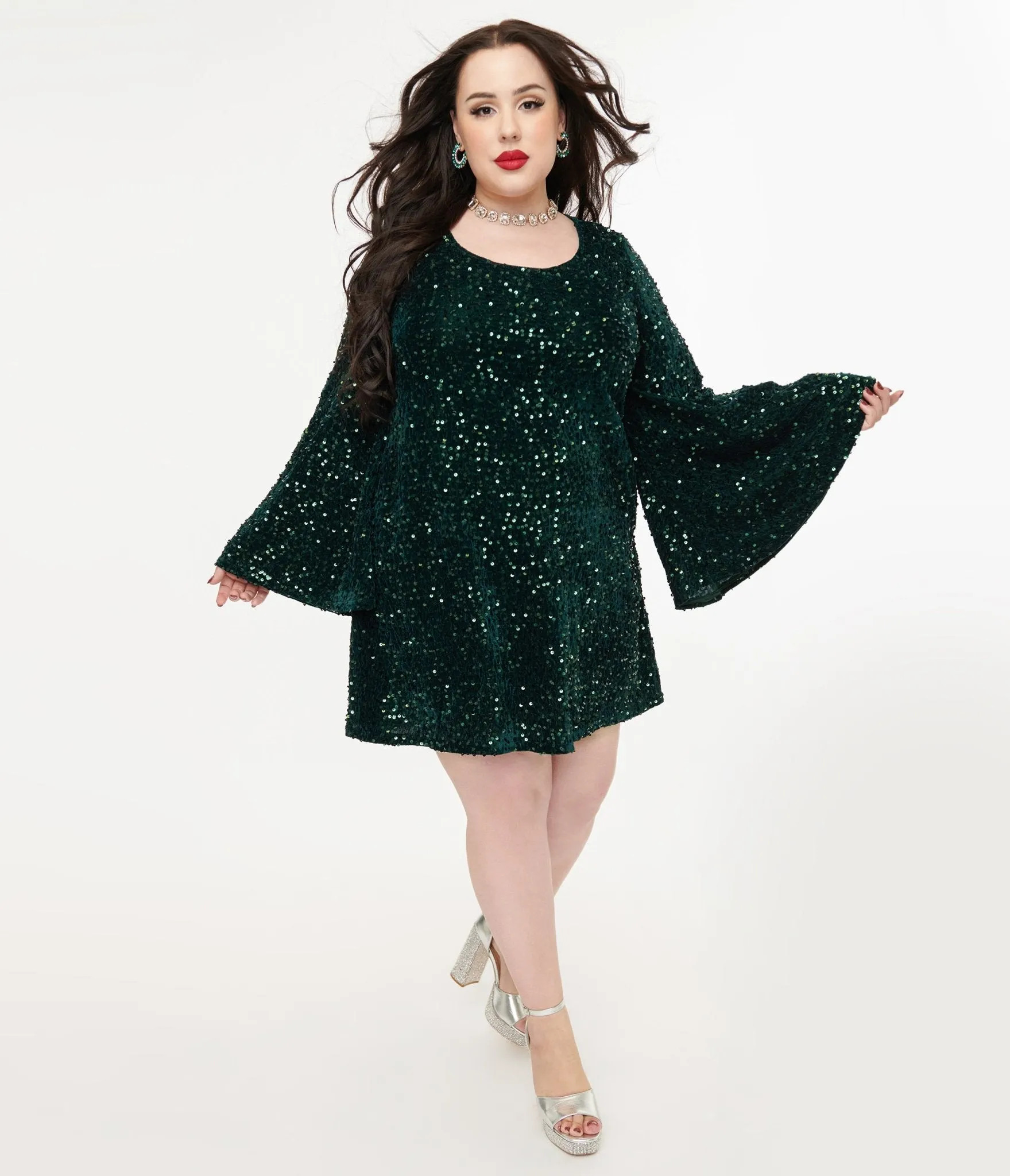 Smak Parlour Plus Size 1960s Green Sequin Downtown Scene Mini Dress Casual Everyday Look