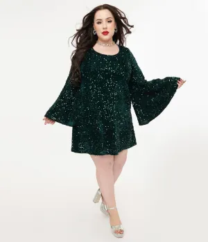 Smak Parlour Plus Size 1960s Green Sequin Downtown Scene Mini Dress Casual Everyday Look