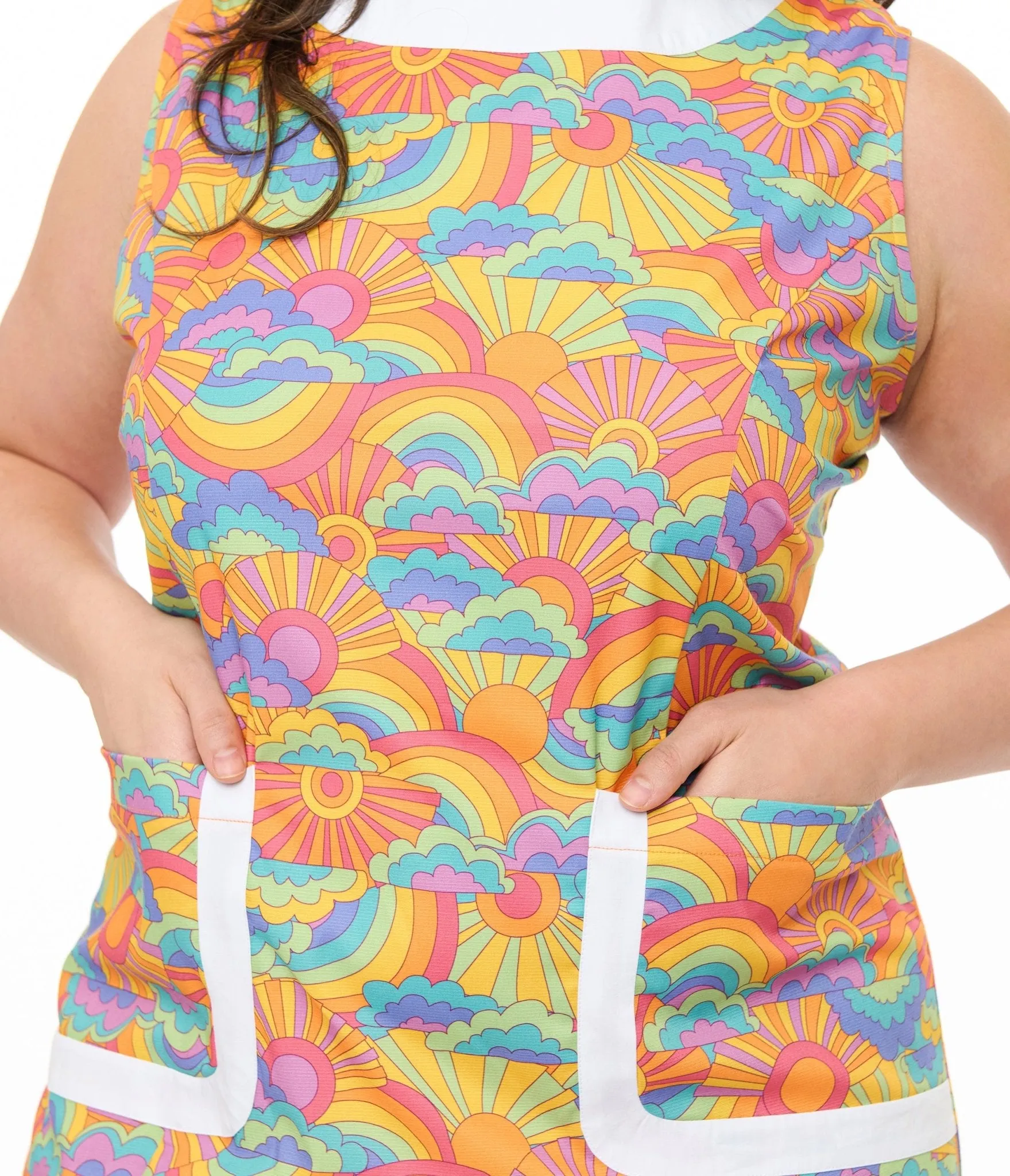 Smak Parlour Plus Size 1960s Happy Groovy Rainbows Mod Shift Dress Casual Everyday Look