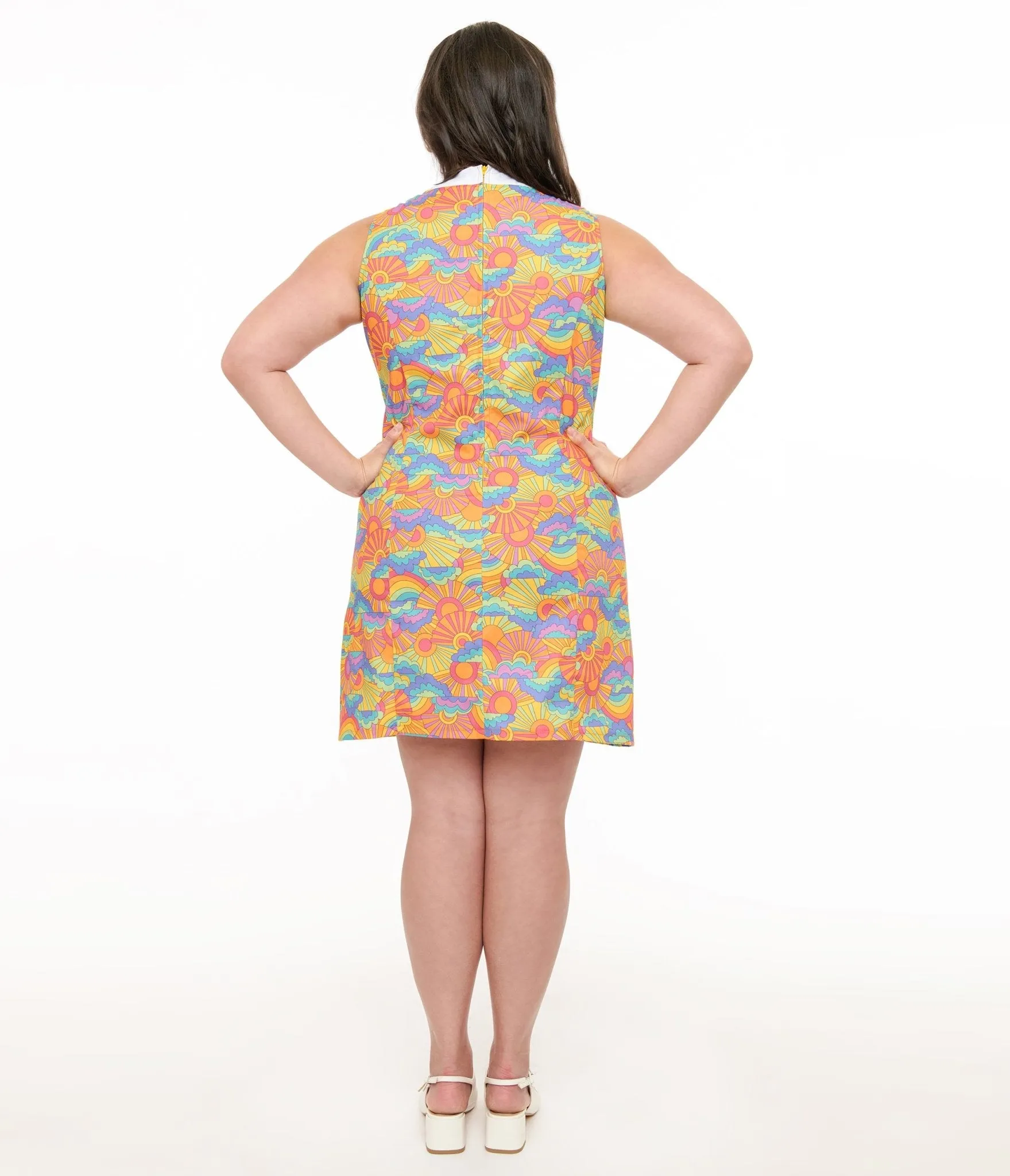 Smak Parlour Plus Size 1960s Happy Groovy Rainbows Mod Shift Dress Casual Everyday Look
