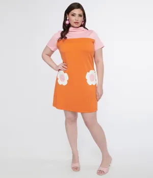Smak Parlour Plus Size 1960s Orange & Pink Flower Pocket Shift Dress Casual Everyday Look