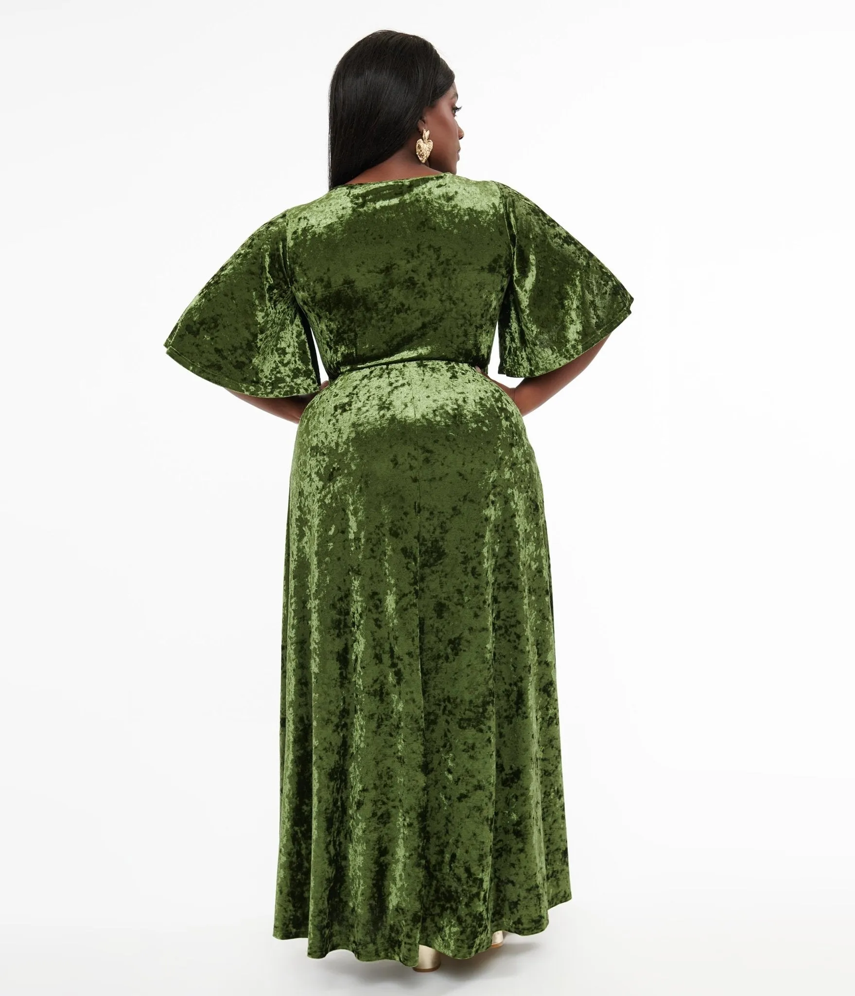 Smak Parlour Plus Size 1970s Mossy Green Velvet Cutout Maxi Dress Casual Everyday Look