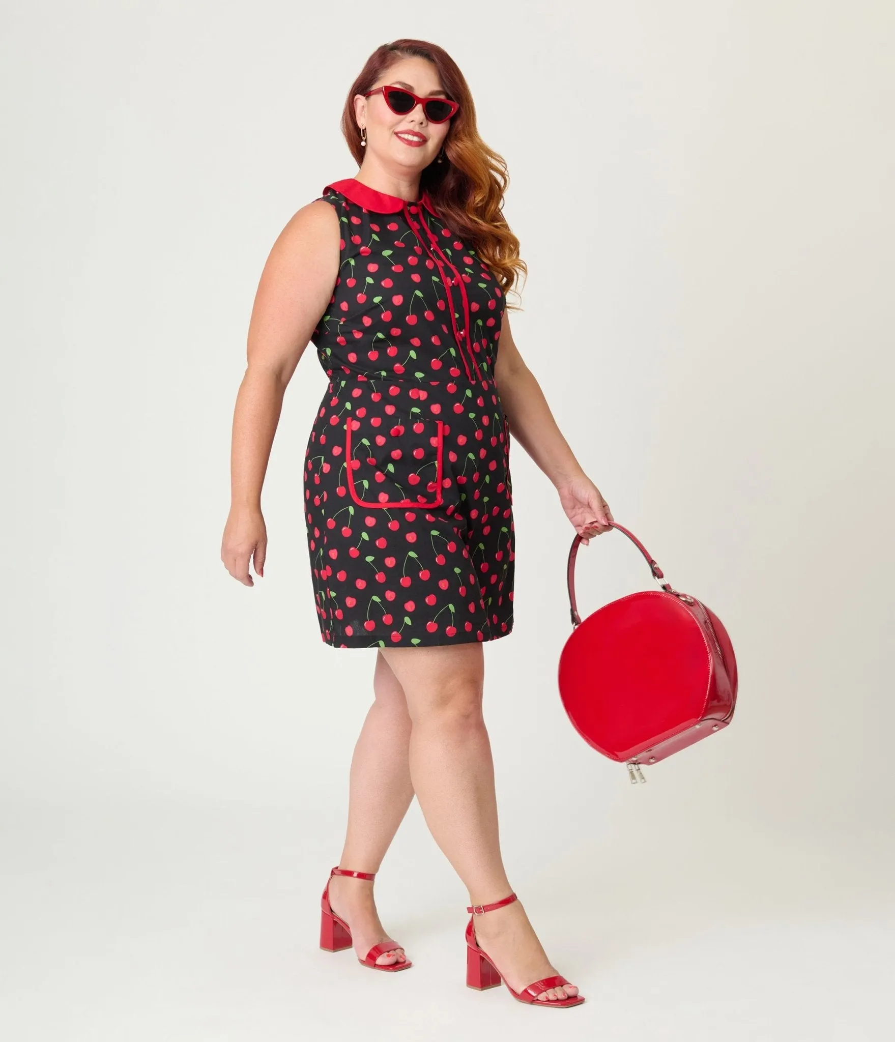 Smak Parlour Plus Size Black & Red Cherry Cotton Shift Dress Casual Everyday Look