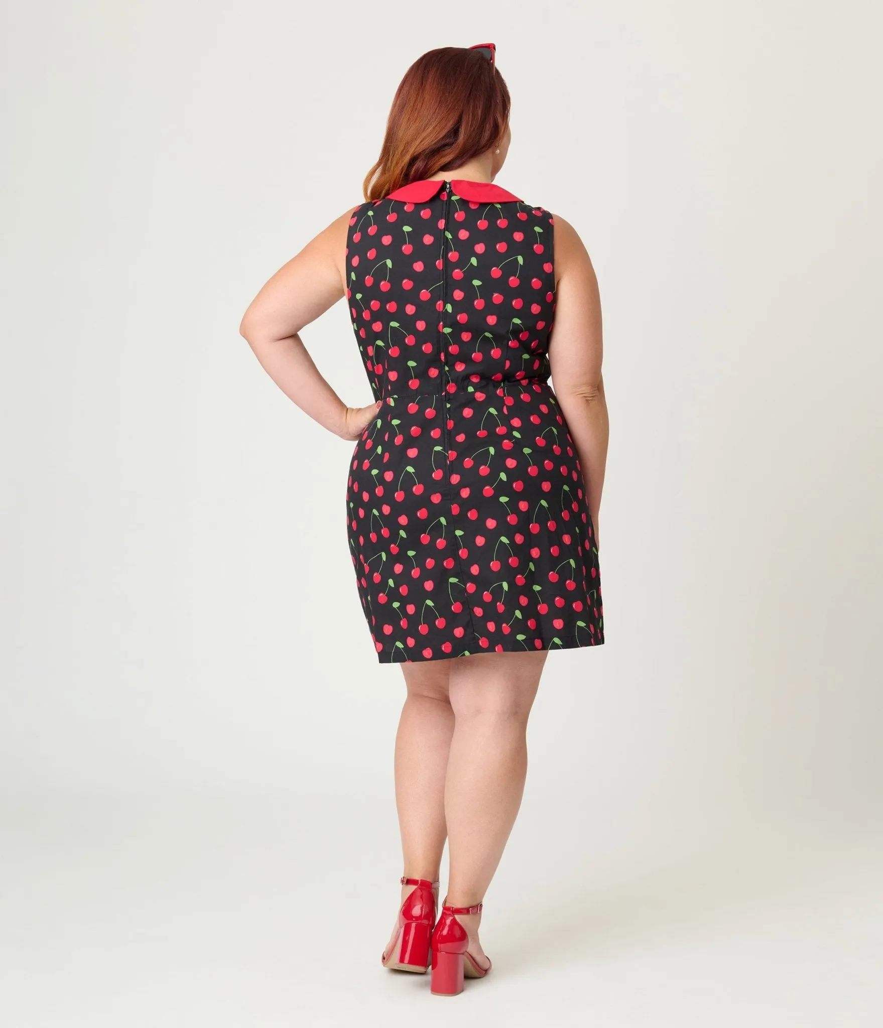 Smak Parlour Plus Size Black & Red Cherry Cotton Shift Dress Casual Everyday Look