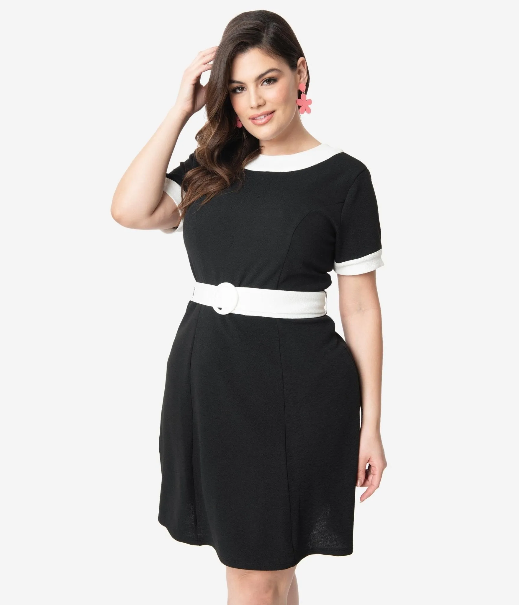Smak Parlour Plus Size Black & White Belted Show Stealer Dress Casual Everyday Look