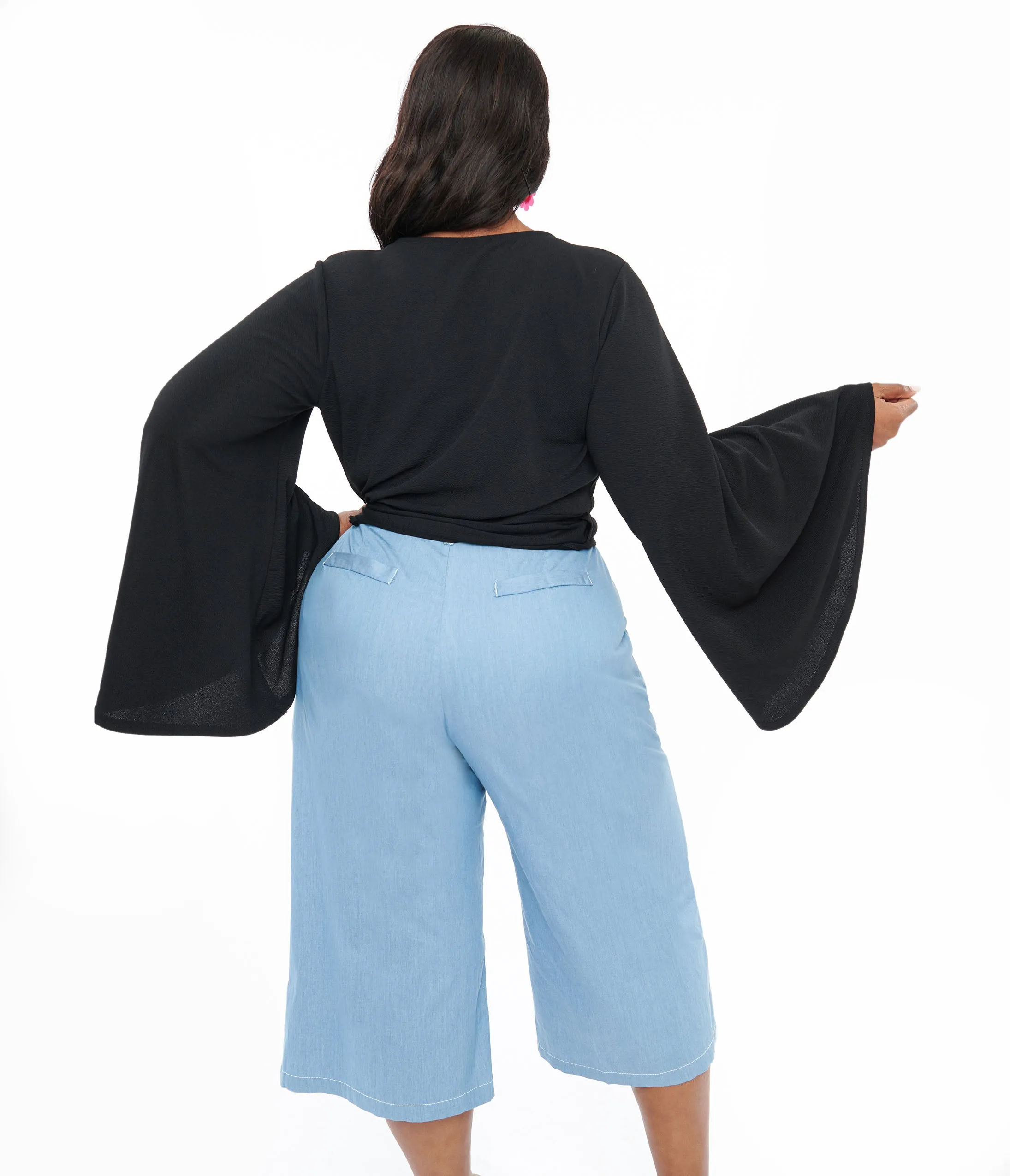 Smak Parlour Plus Size Black Bell Sleeve Wrap Top Easy Date Night