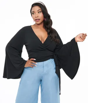 Smak Parlour Plus Size Black Bell Sleeve Wrap Top Easy Date Night