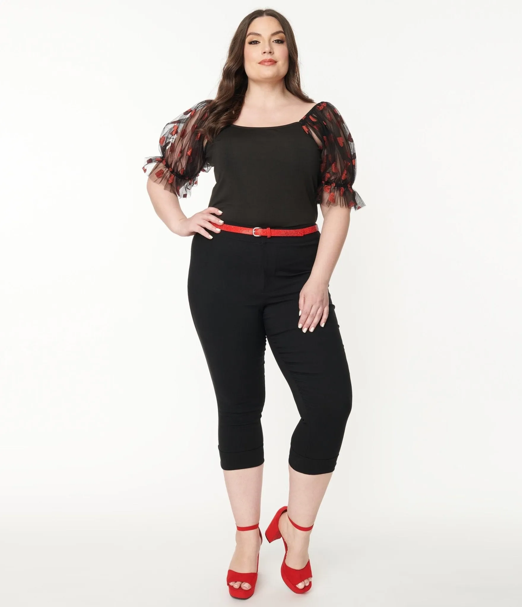 Smak Parlour Plus Size Black Heart Pocket Smarty Pants Capris Comfortable Travel Wear