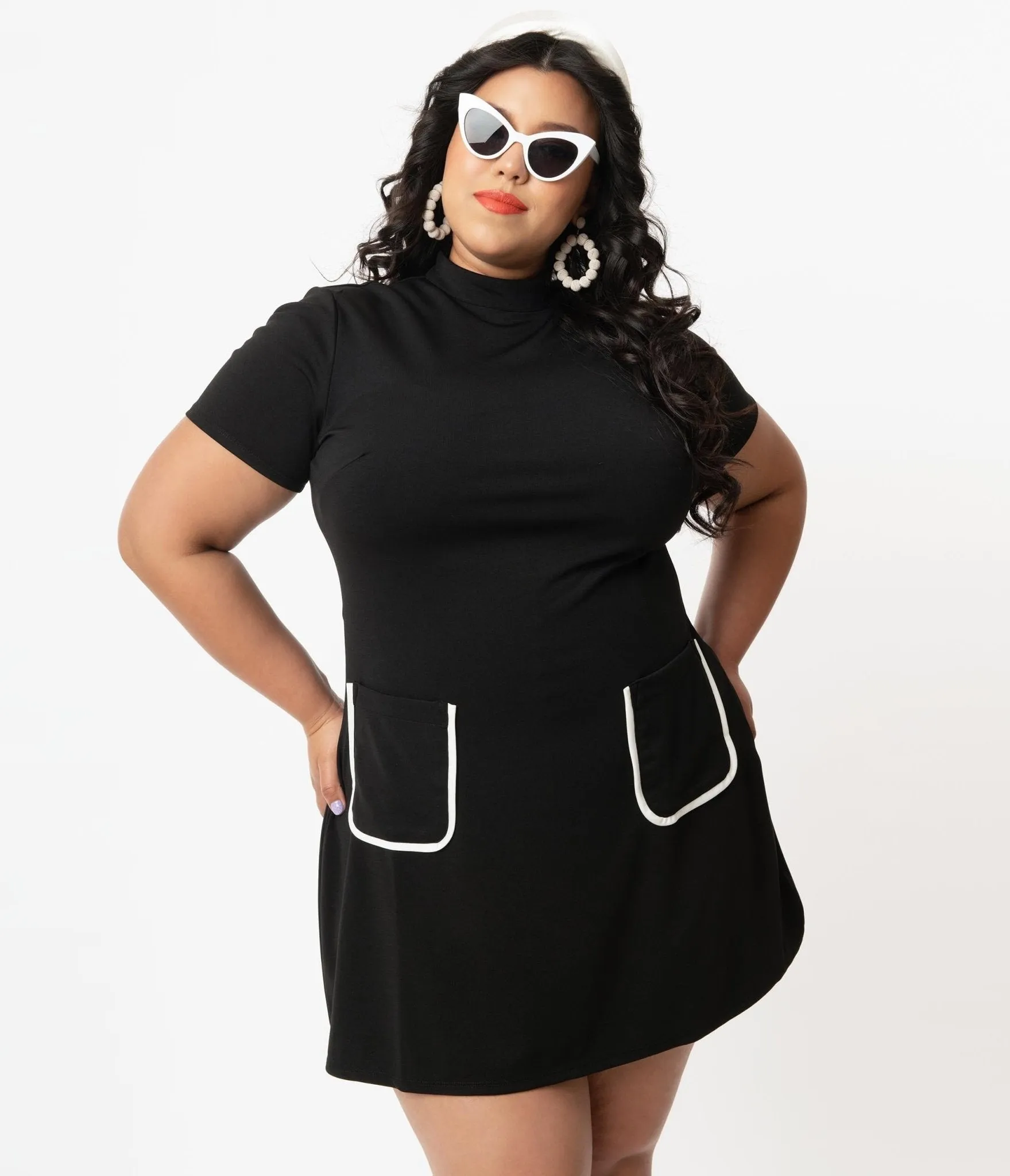 Smak Parlour Plus Size Black Mock Turtleneck Wave Maker Dress Casual Everyday Look