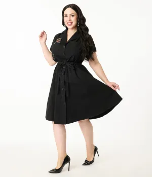 Smak Parlour Plus Size Black Scaredy Cat Cotton Fit & Flare Dress Casual Everyday Look
