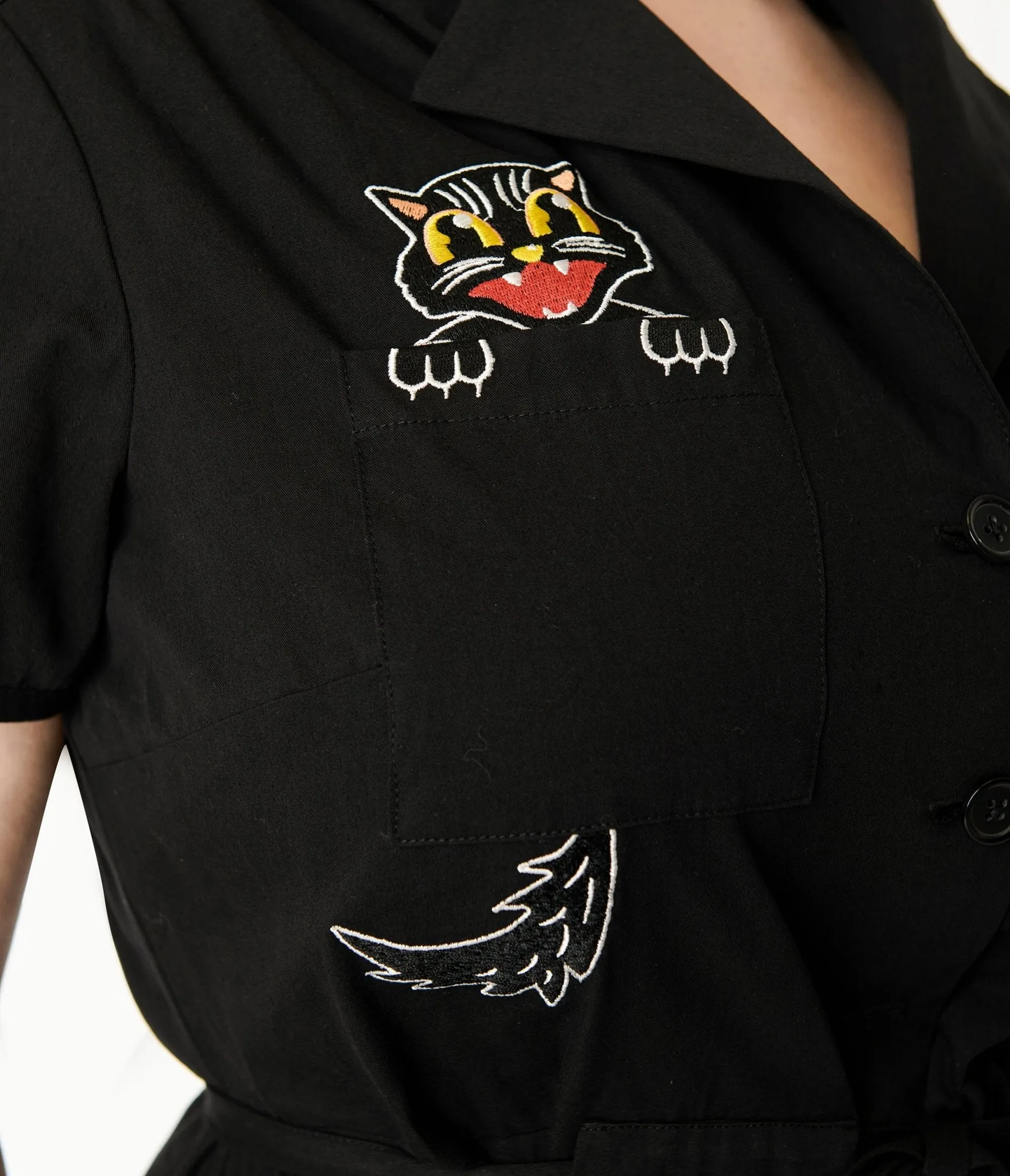 Smak Parlour Plus Size Black Scaredy Cat Cotton Fit & Flare Dress Casual Everyday Look