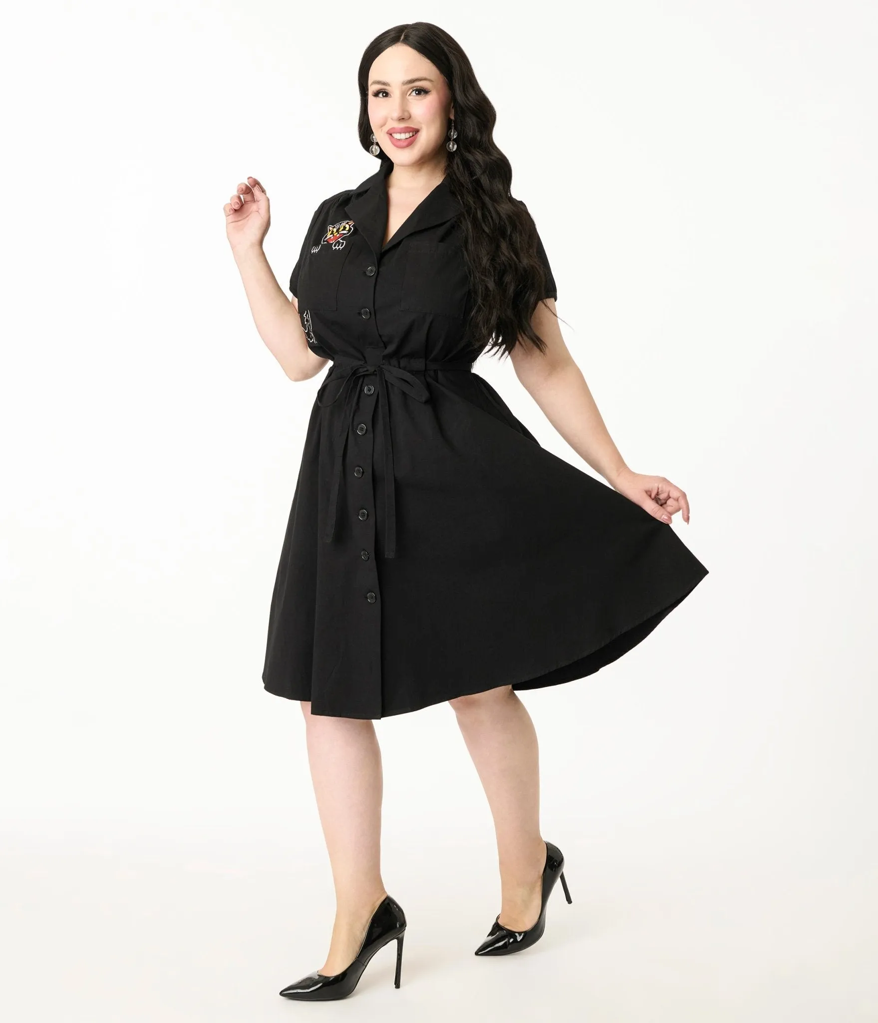 Smak Parlour Plus Size Black Scaredy Cat Cotton Fit & Flare Dress Casual Everyday Look