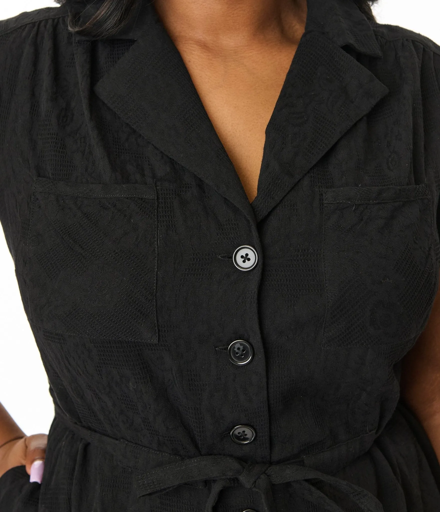 Smak Parlour Plus Size Black Textured Cotton Fit & Flare Dress Casual Everyday Look