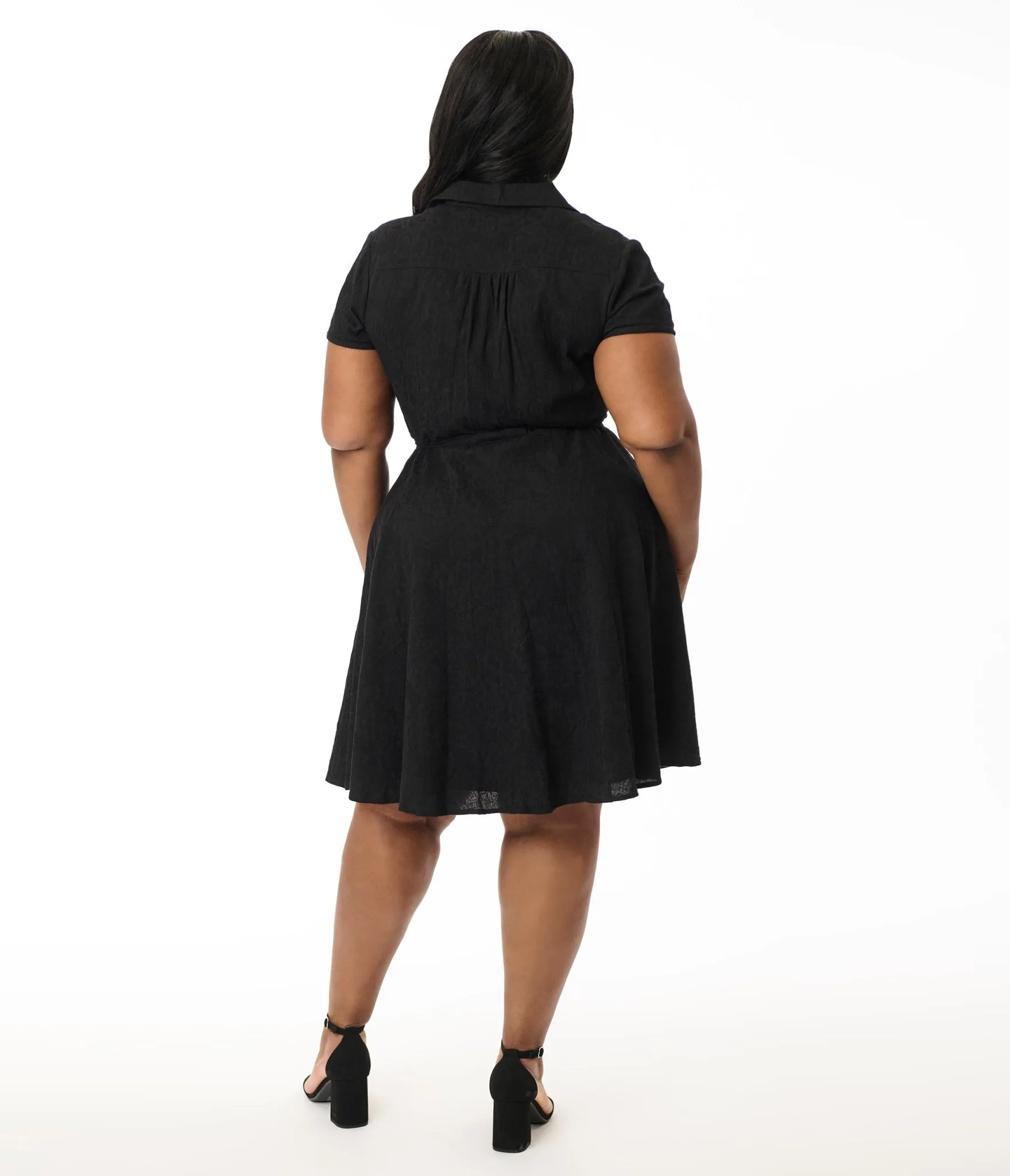 Smak Parlour Plus Size Black Textured Cotton Fit & Flare Dress Casual Everyday Look