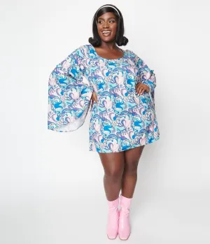 Smak Parlour Plus Size Blue & Purple Psychedelic Floral Downtown Scene Mini Dress Casual Everyday Look