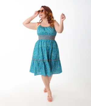 Smak Parlour Plus Size Blue Ditsy Floral Tiered Cotton Flare Dress Casual Everyday Look