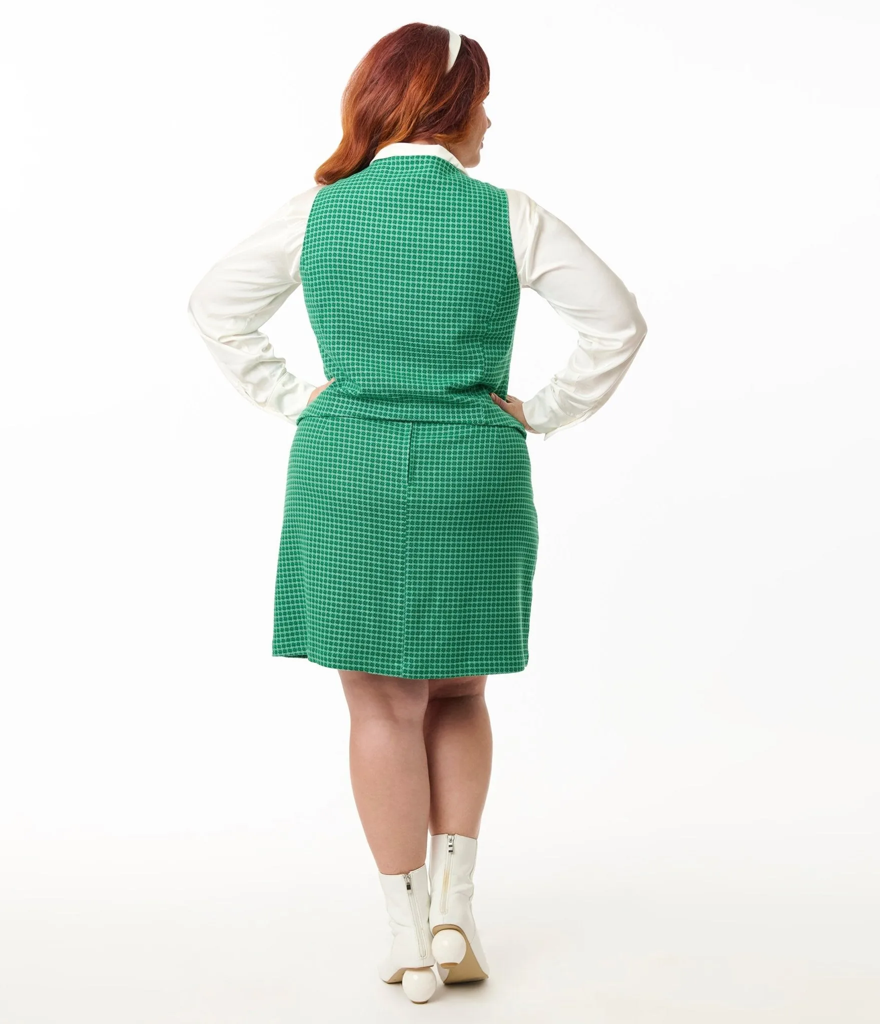Smak Parlour Plus Size Green Houndstooth A-Line Mini Skirt Comfortable Travel Wear
