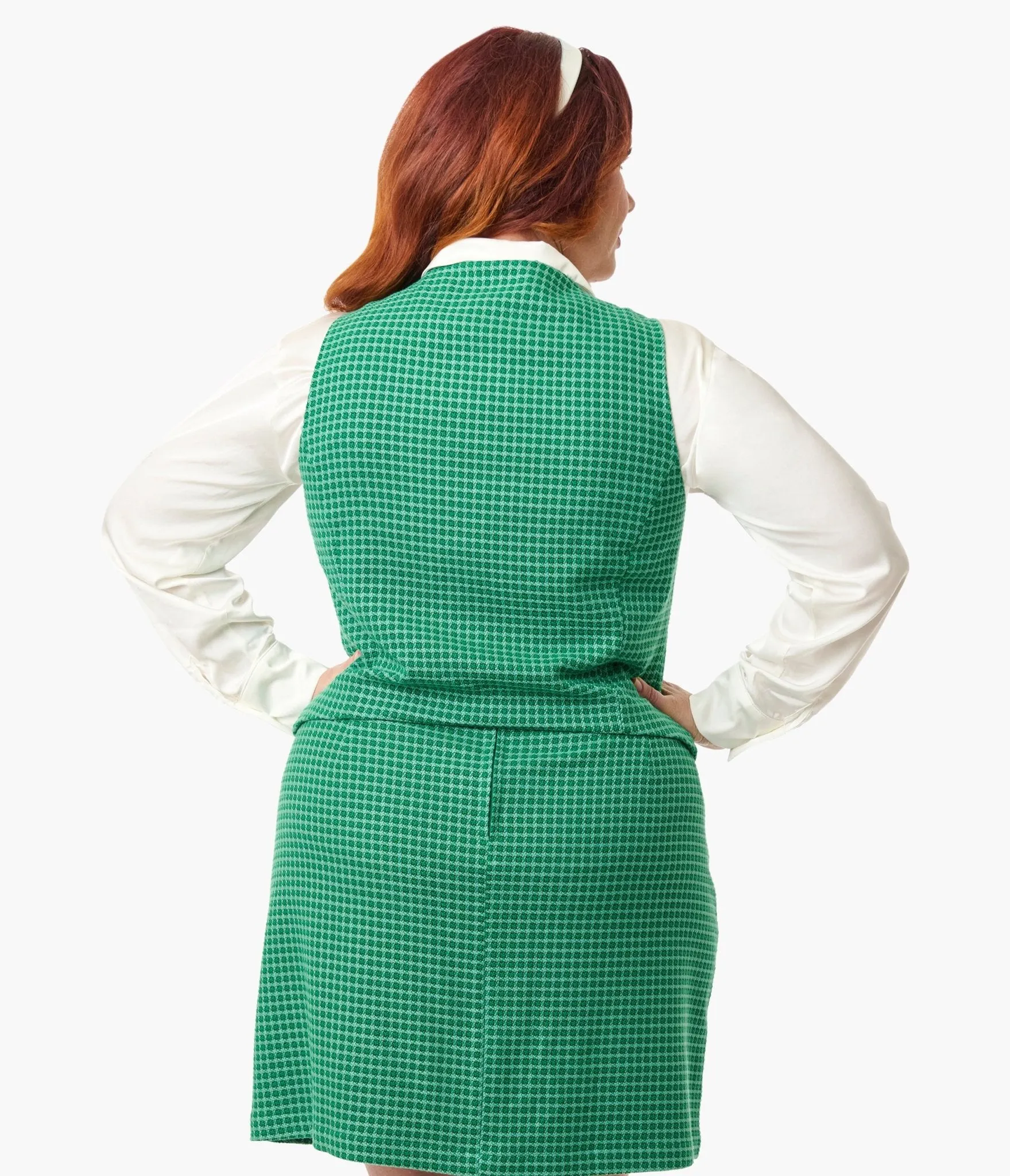 Smak Parlour Plus Size Green Houndstooth Scoop Neck Vest Easy Date Night