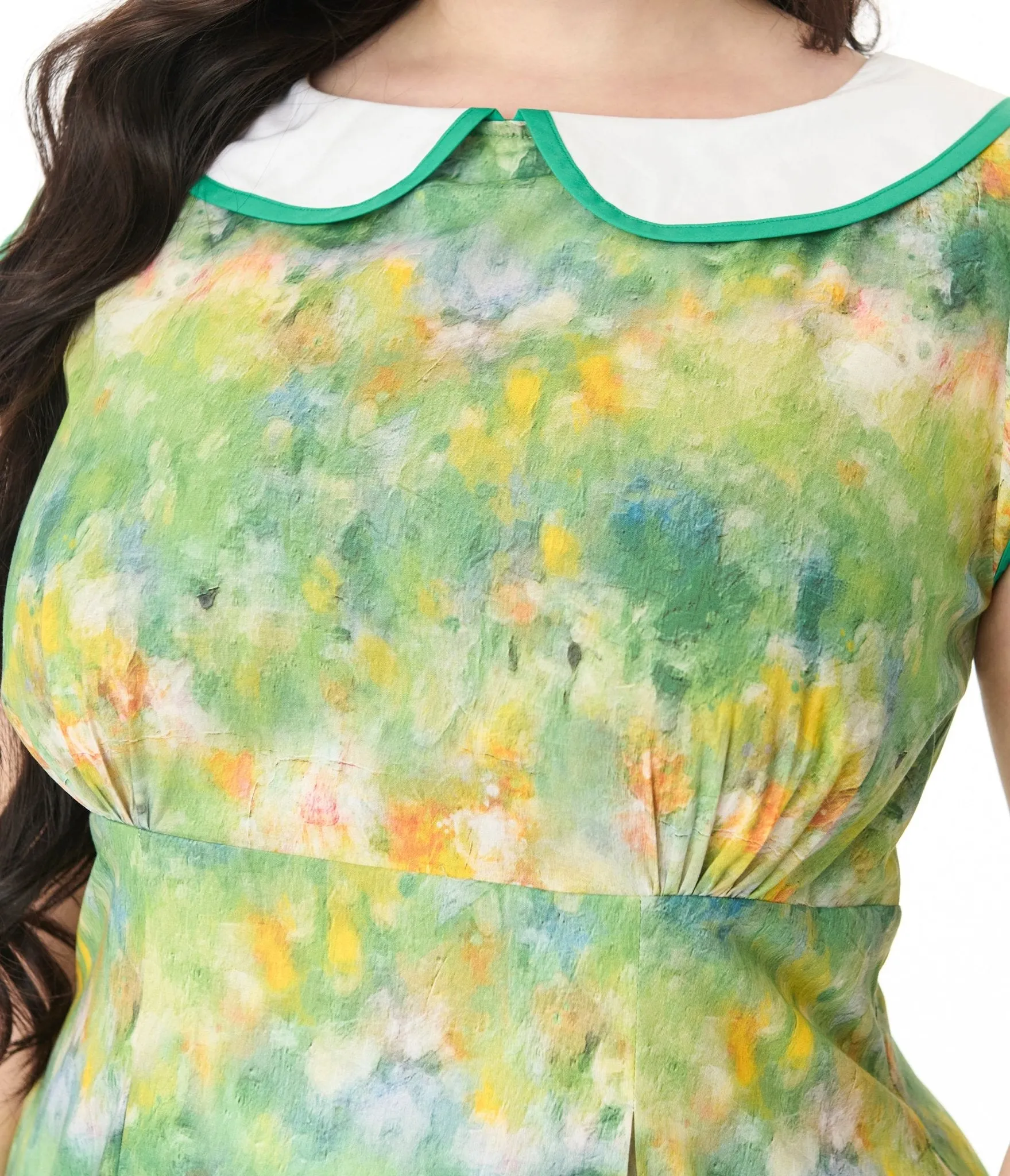 Smak Parlour Plus Size Green Painted Garden Fit & Flare Dress Casual Everyday Look
