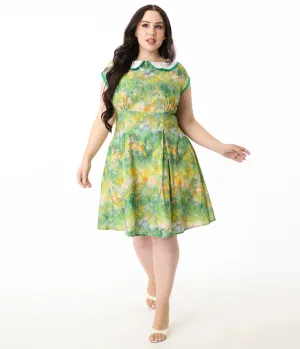 Smak Parlour Plus Size Green Painted Garden Fit & Flare Dress Casual Everyday Look