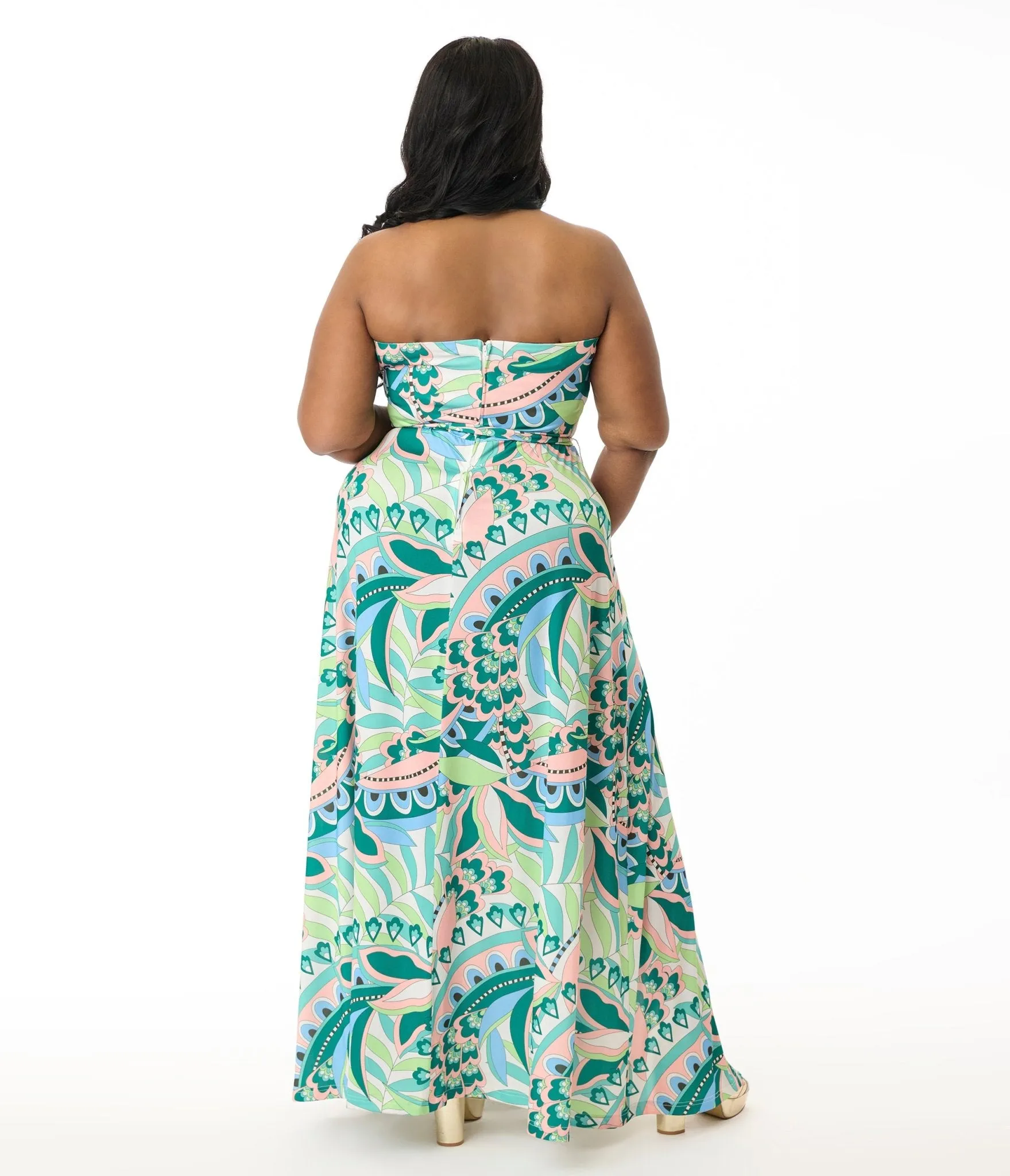 Smak Parlour Plus Size Green Paisley Halter Maxi Dress Casual Everyday Look