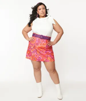 Smak Parlour Plus Size Hot Pink Mod Floral Easy Does It Mini Skirt Comfortable Travel Wear