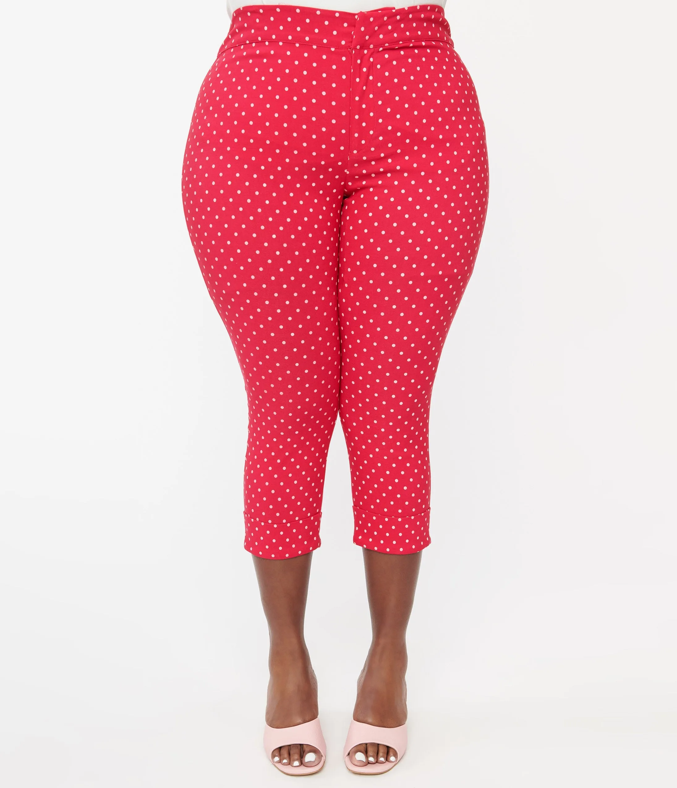 Smak Parlour Plus Size Hot Pink Pin Dot Daisy Pocket Smarty Pants Capri Comfortable Travel Wear
