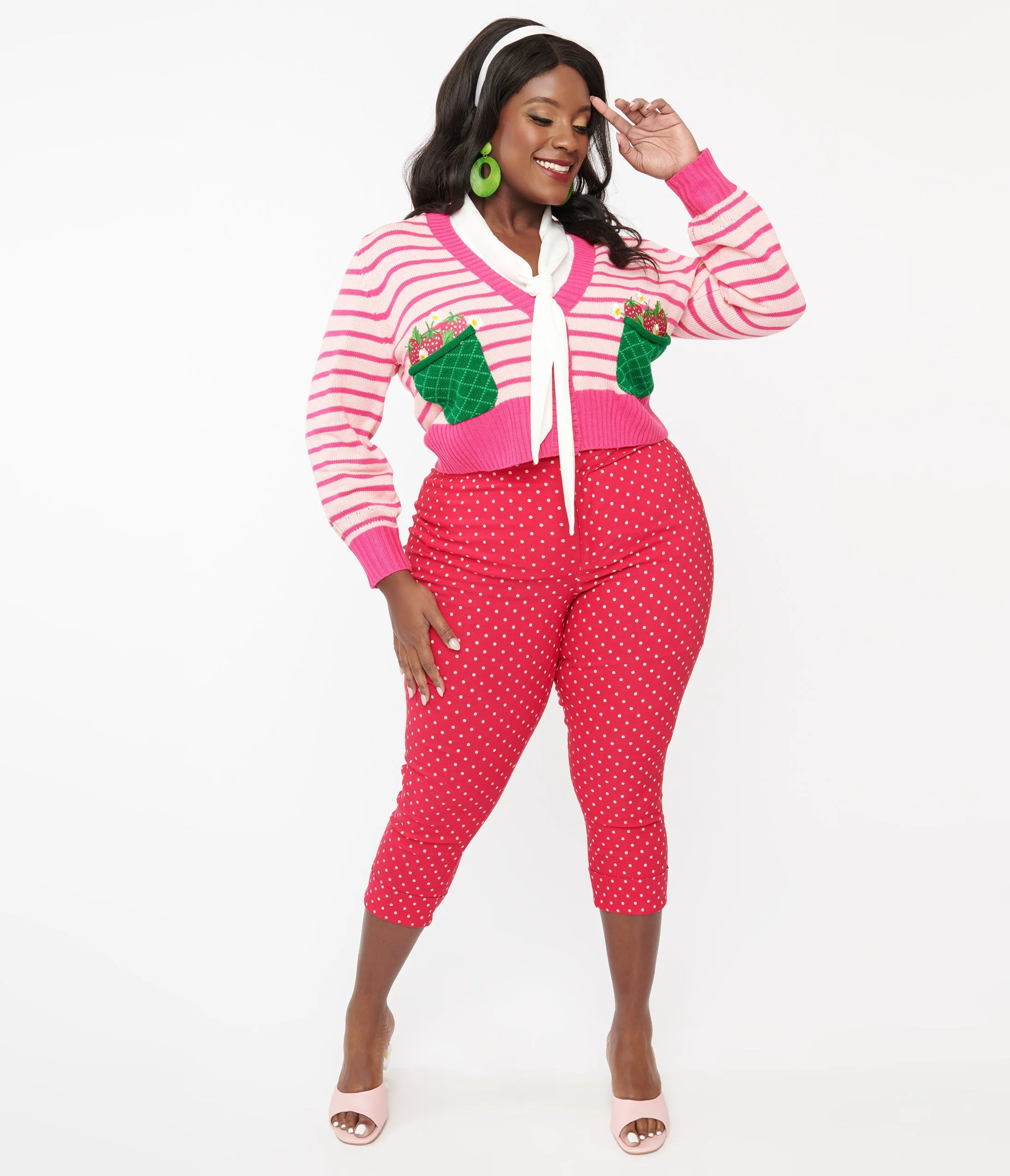 Smak Parlour Plus Size Hot Pink Pin Dot Daisy Pocket Smarty Pants Capri Comfortable Travel Wear