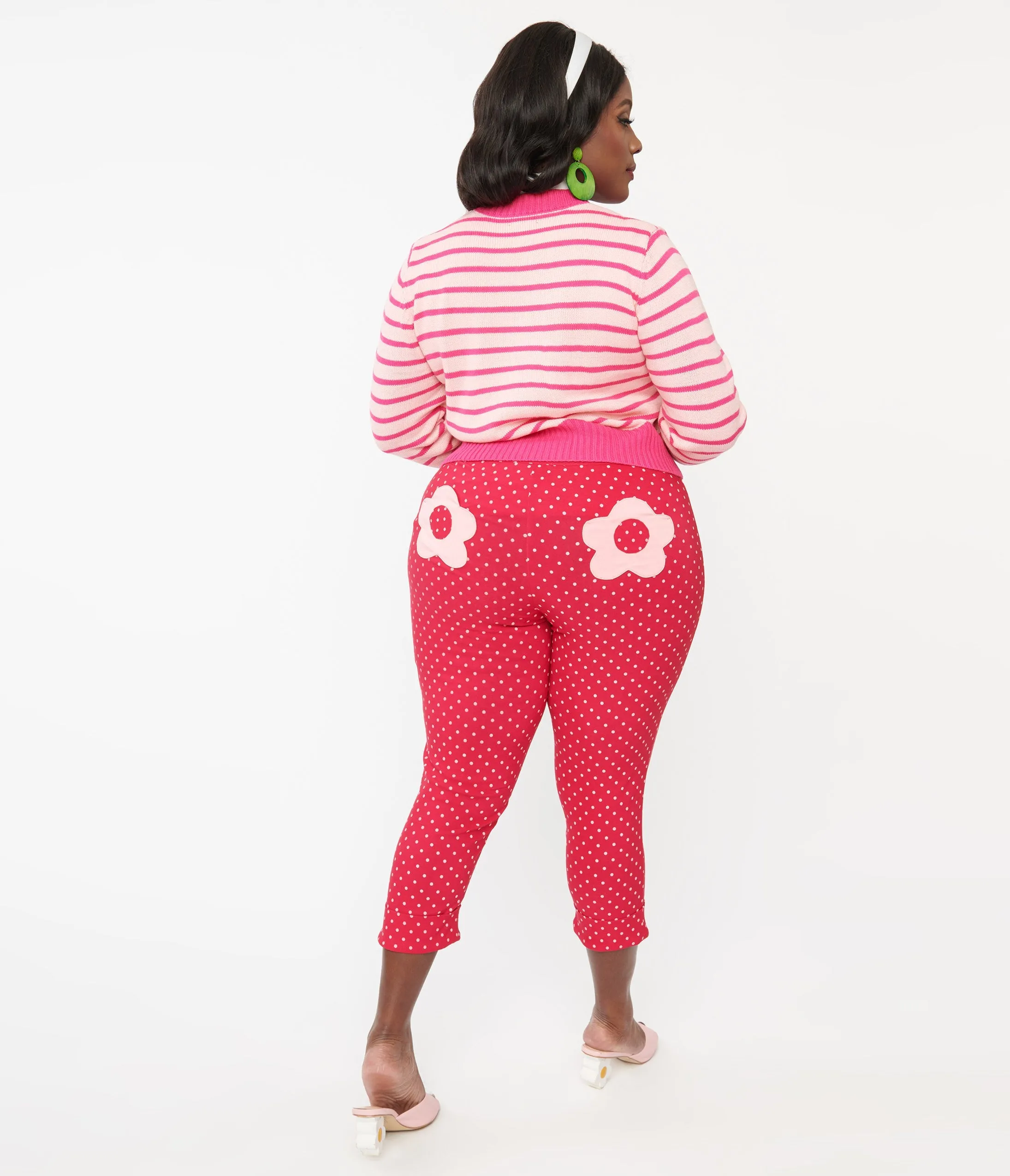 Smak Parlour Plus Size Hot Pink Pin Dot Daisy Pocket Smarty Pants Capri Comfortable Travel Wear