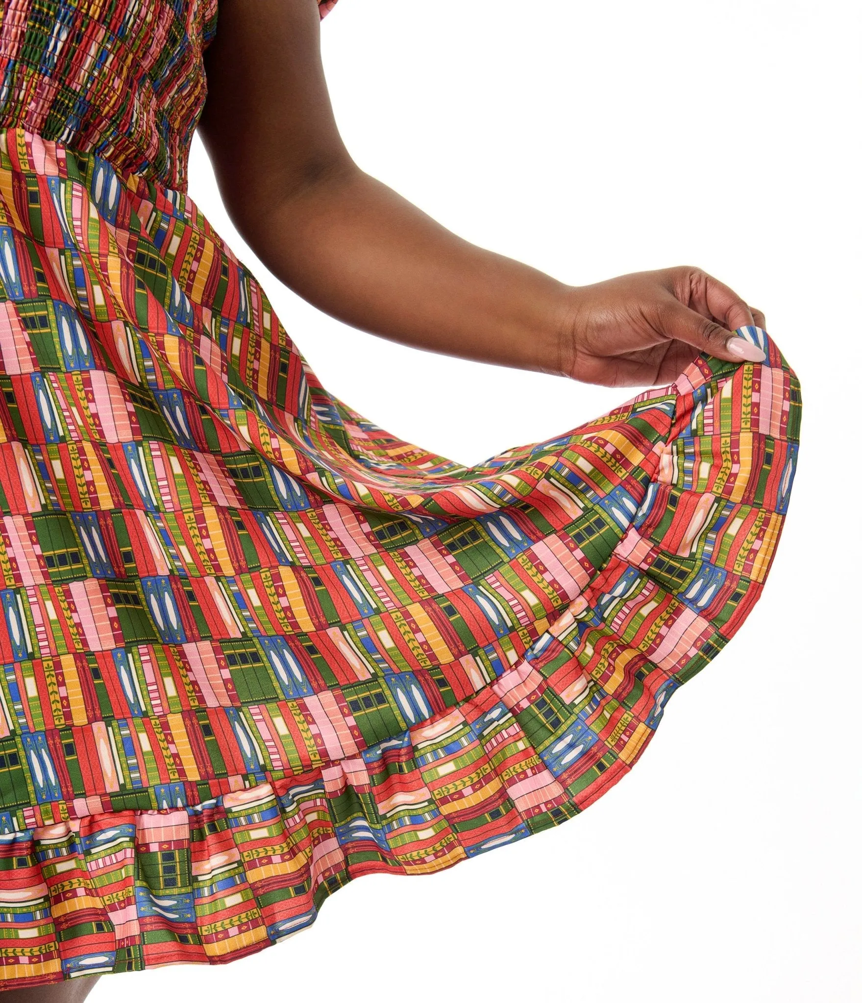 Smak Parlour Plus Size Library Shelves Print Smocked Fit & Flare Dress Casual Everyday Look