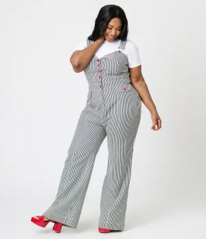 Smak Parlour Plus Size Navy Railroad Stripes Wide Leg Dungarees Comfortable Travel Wear
