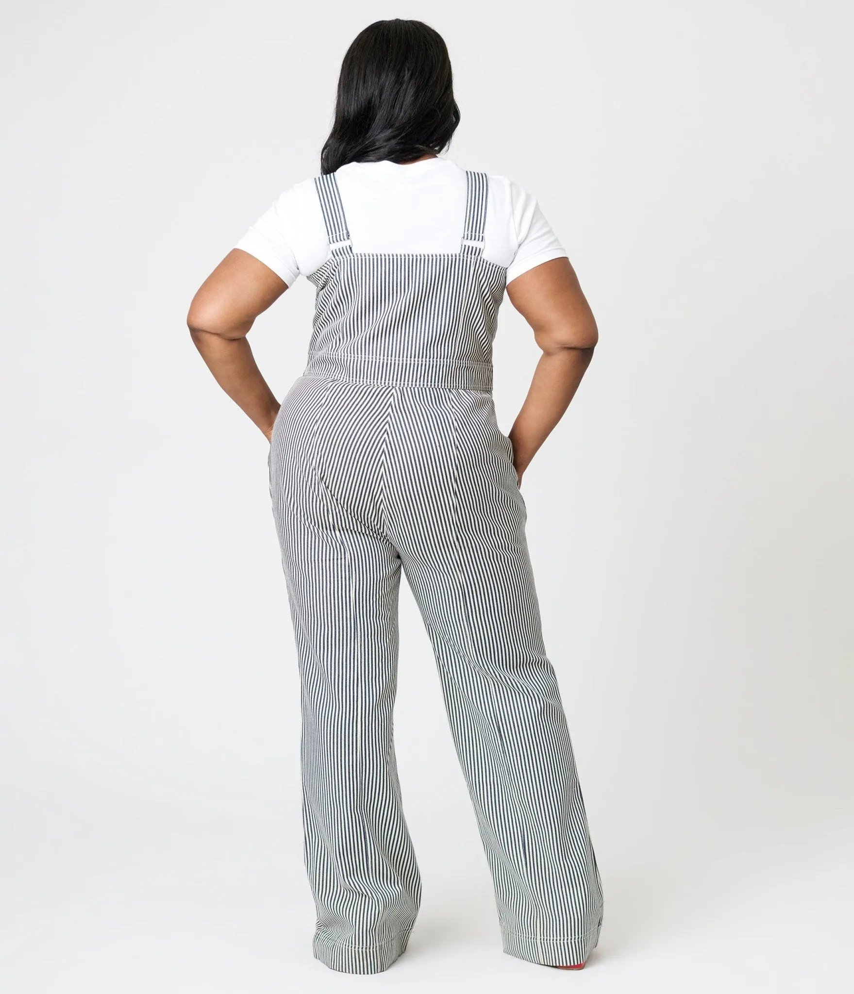 Smak Parlour Plus Size Navy Railroad Stripes Wide Leg Dungarees Comfortable Travel Wear