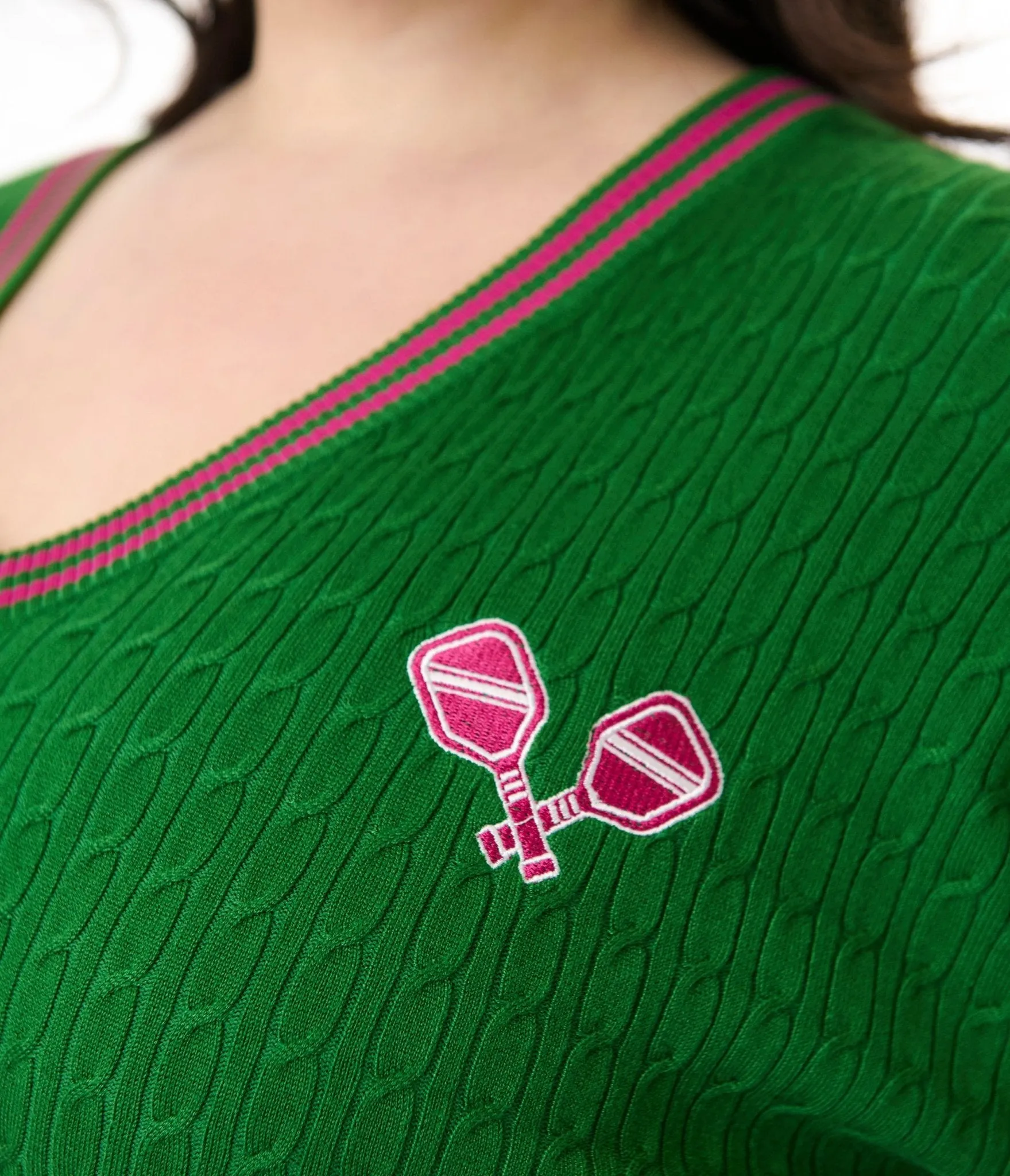 Smak Parlour Plus Size Pink & Green Pickleball Sweater Easy Date Night