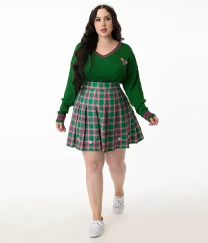 Smak Parlour Plus Size Pink & Green Plaid Pickleball Pleated Mini Skirt Comfortable Travel Wear