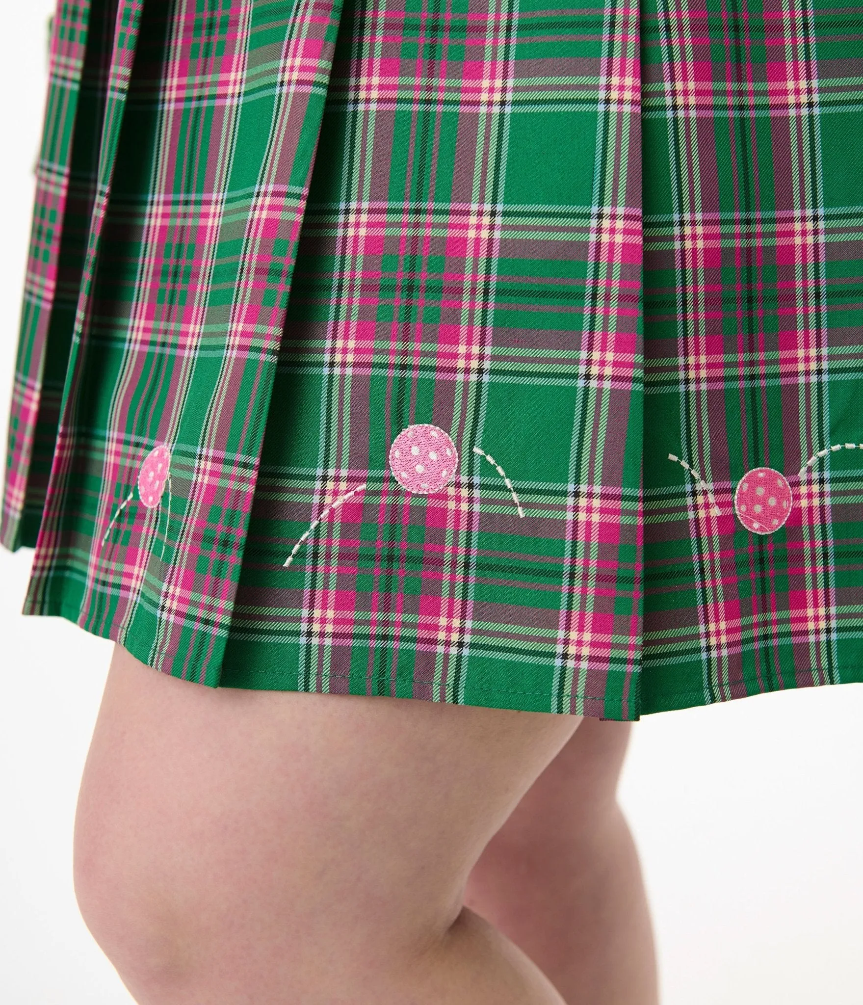 Smak Parlour Plus Size Pink & Green Plaid Pickleball Pleated Mini Skirt Comfortable Travel Wear