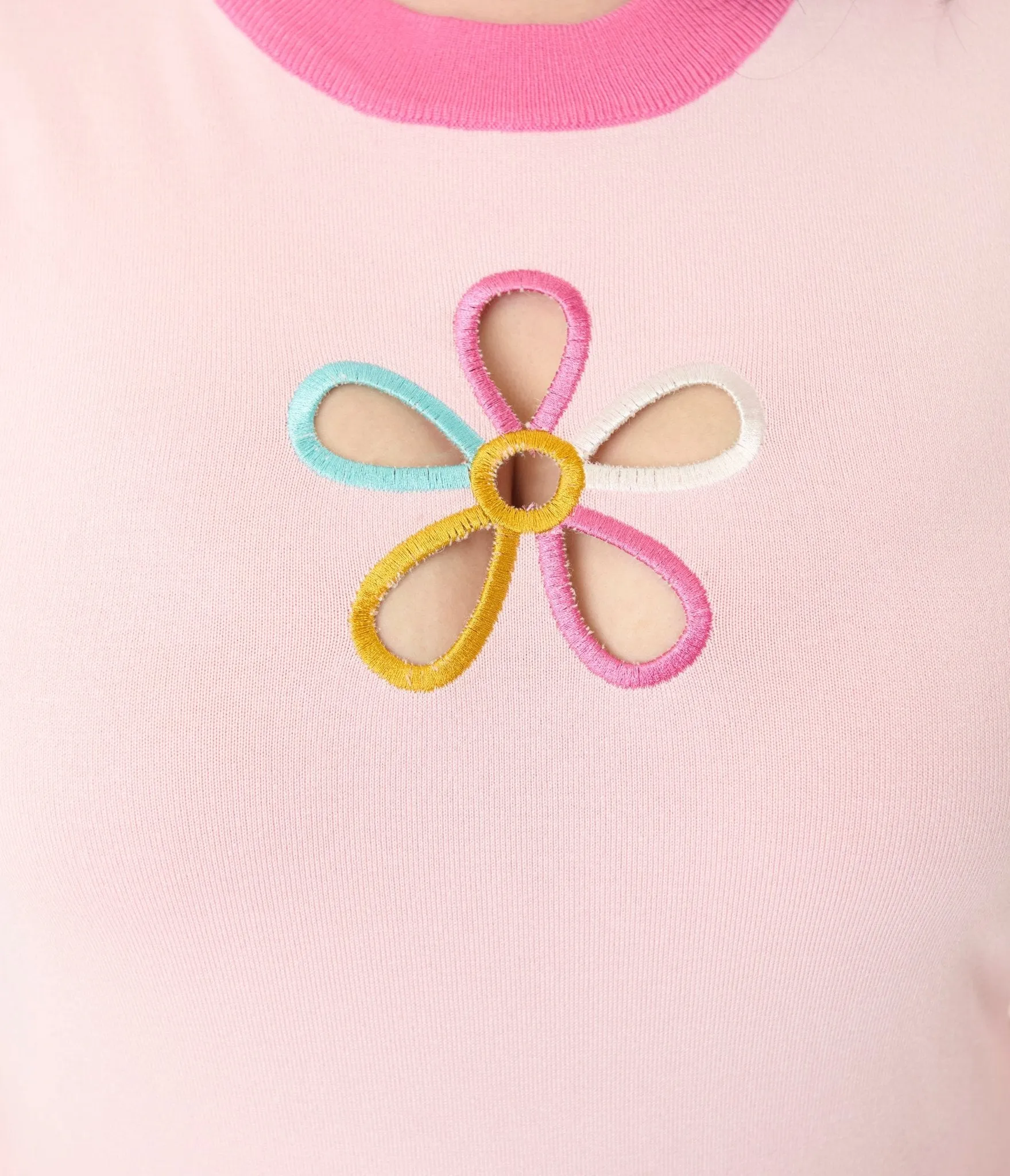 Smak Parlour Plus Size Pink & Rainbow Flower Cutout Sweater Easy Date Night