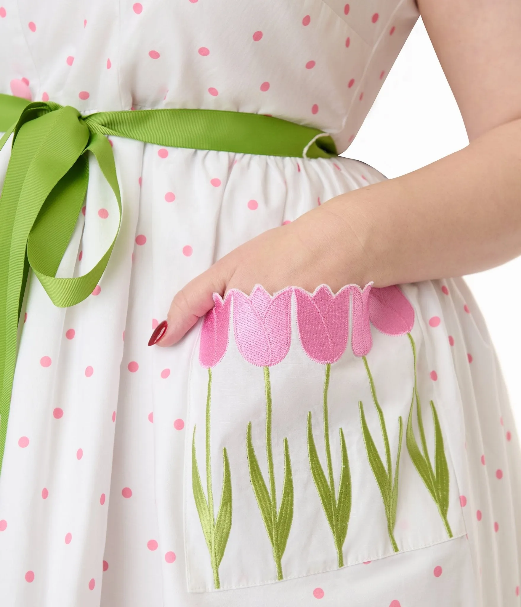Smak Parlour Plus Size Pink Pin Dot Tulip Sleeveless Swing Dress Casual Everyday Look