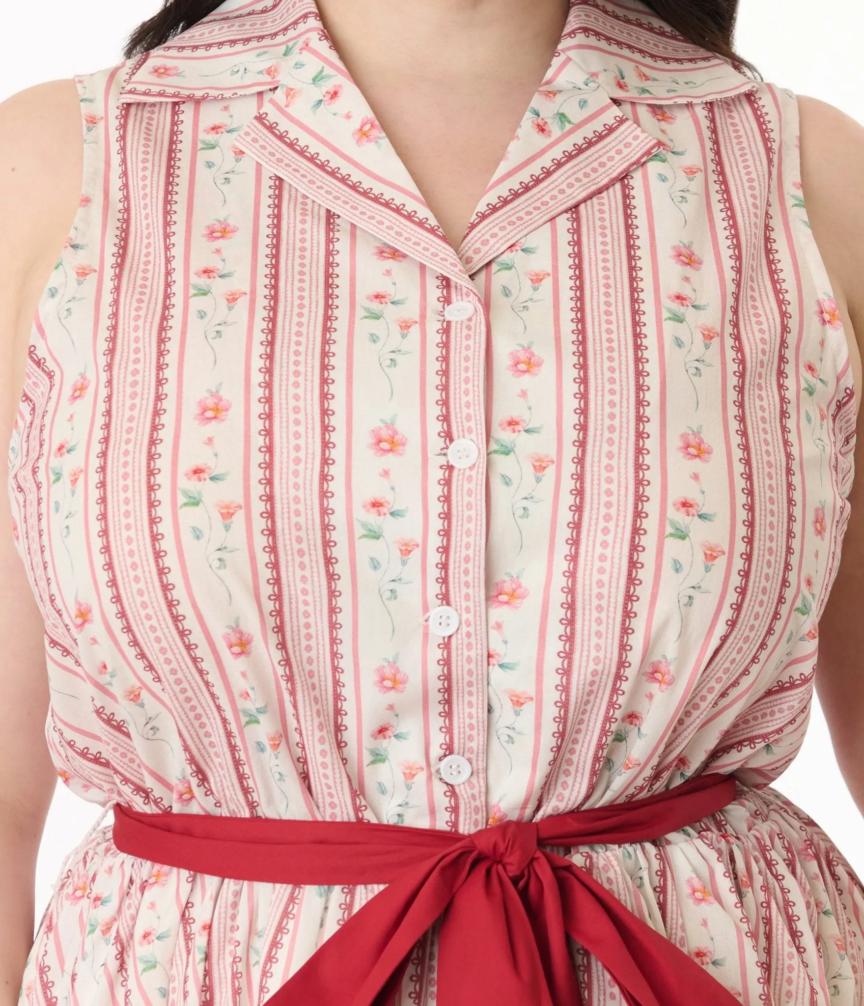 Smak Parlour Plus Size Pink Rose Wallpaper Print Cotton Flare Dress Casual Everyday Look