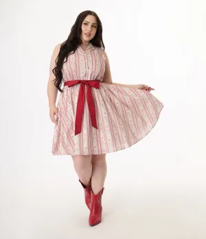 Smak Parlour Plus Size Pink Rose Wallpaper Print Cotton Flare Dress Casual Everyday Look