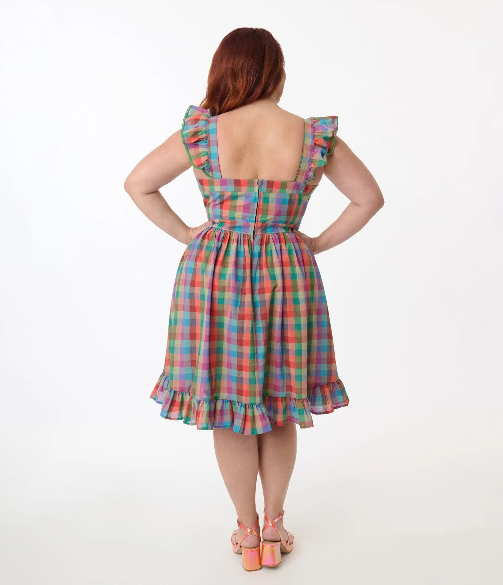 Smak Parlour Plus Size Rainbow Plaid Corset Fit & Flare Dress Casual Everyday Look