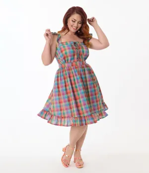 Smak Parlour Plus Size Rainbow Plaid Corset Fit & Flare Dress Casual Everyday Look