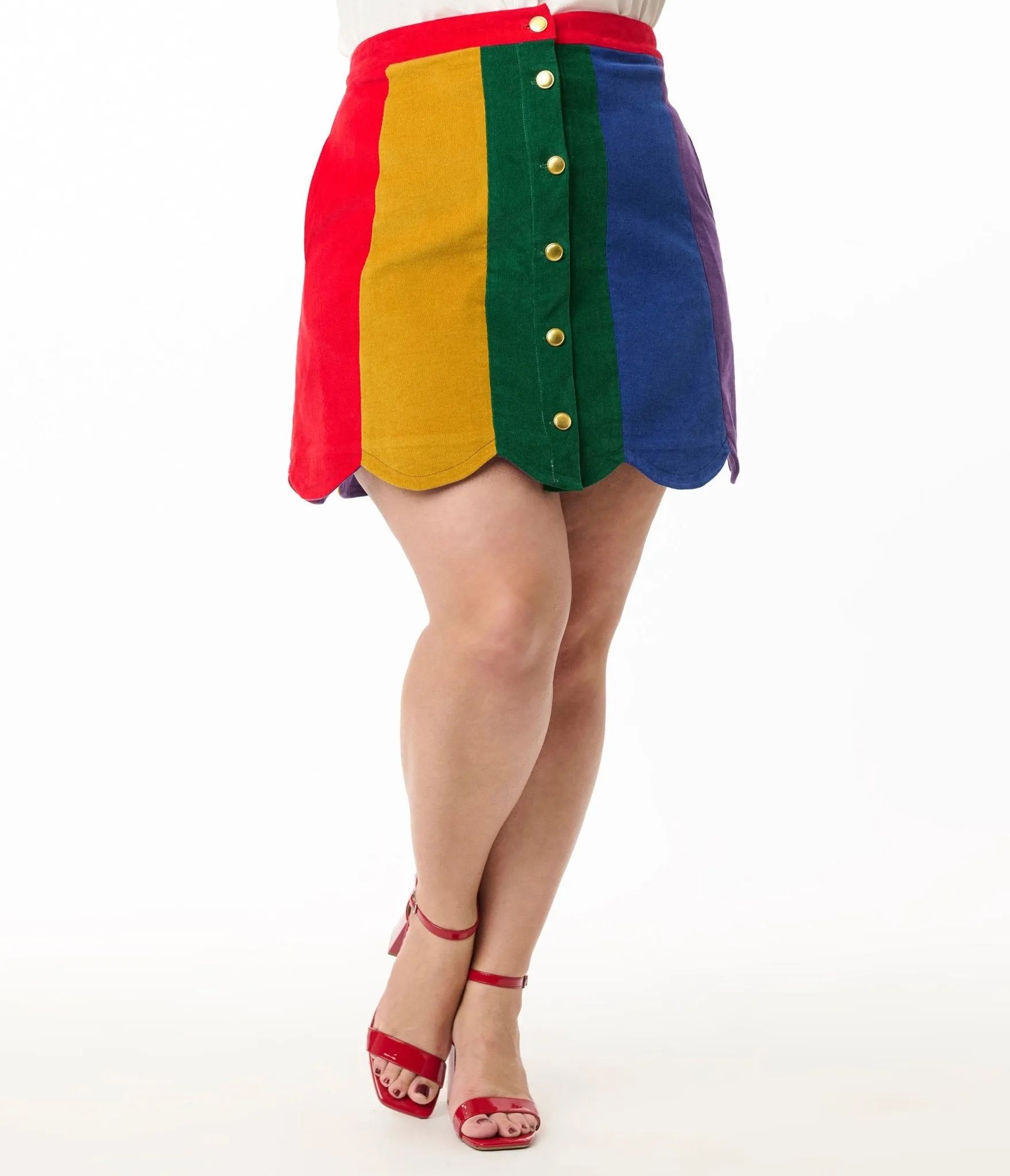 Smak Parlour Plus Size Rainbow Stripe Corduroy Mini Skirt Comfortable Travel Wear