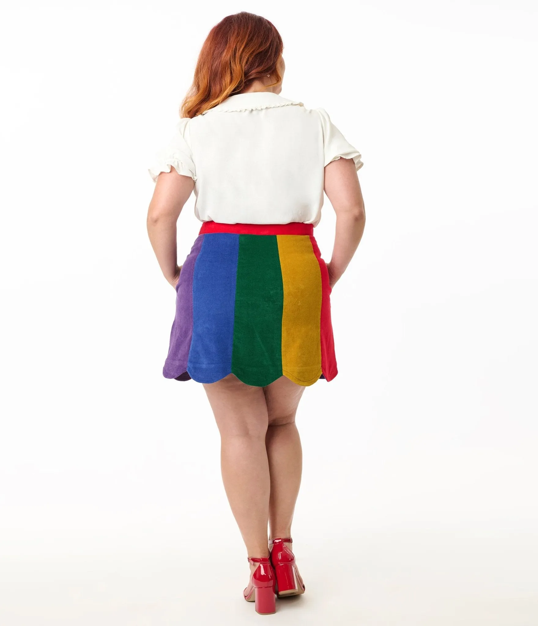 Smak Parlour Plus Size Rainbow Stripe Corduroy Mini Skirt Comfortable Travel Wear